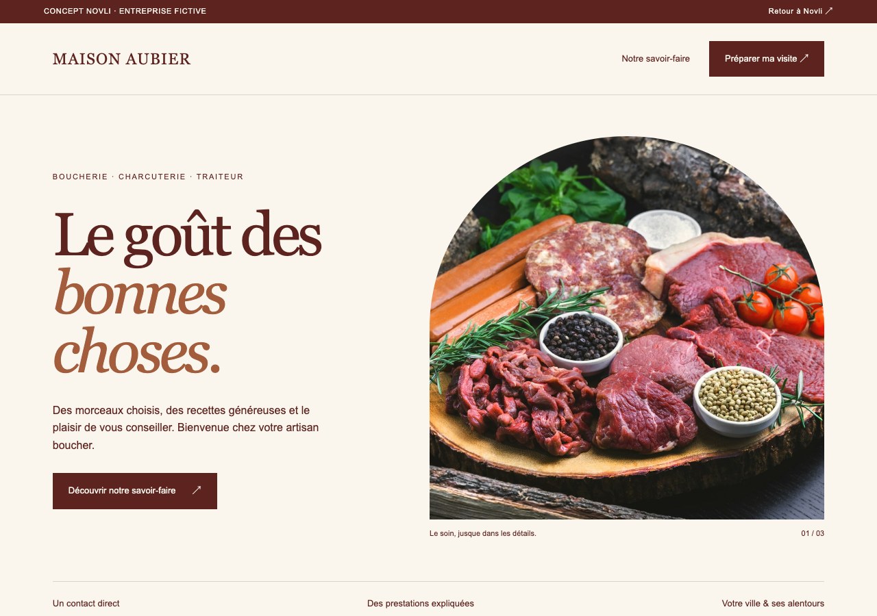 Explorer Maison Aubier, un site chaleureux pour une boucherie et charcuterie