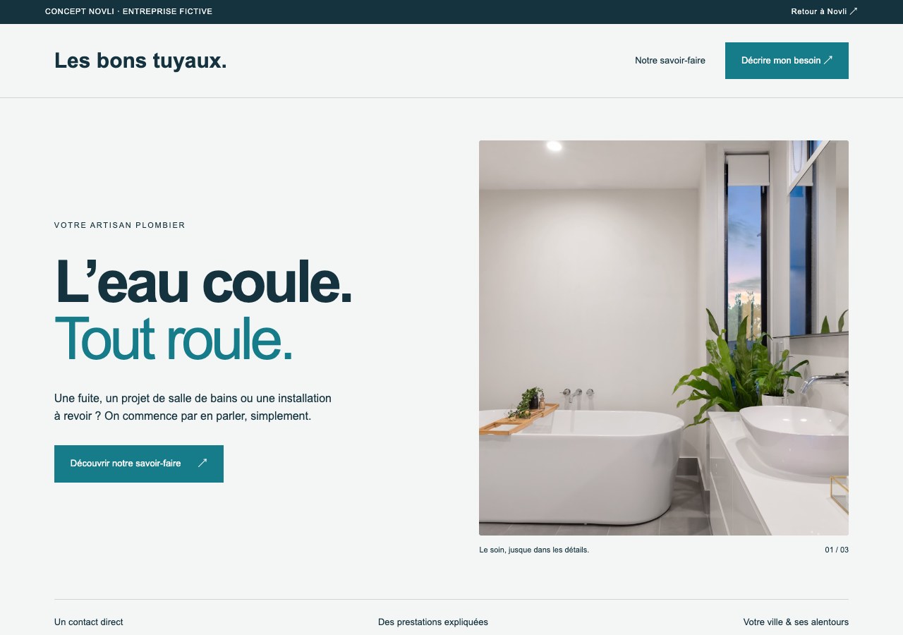 Explorer Les bons tuyaux, un site lisible et direct pour un artisan plombier